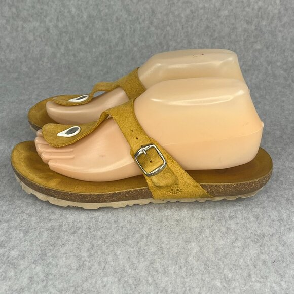 Yokono Suede Leather Thongs T-Strap Sandals Shoes 7.5 8 Yellow Cork Made Spain - Picture 4 of 11
